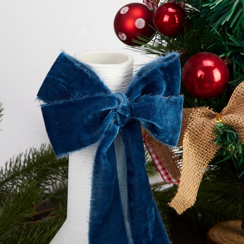 Keypan Blue Velvet Ribbon for Gift Wrapping - 1 1/2 inch Wide Handmade Fringe Fabric Ribbons for Christmas Decorations, Baby Shower, Flower Bouquet - Image 3